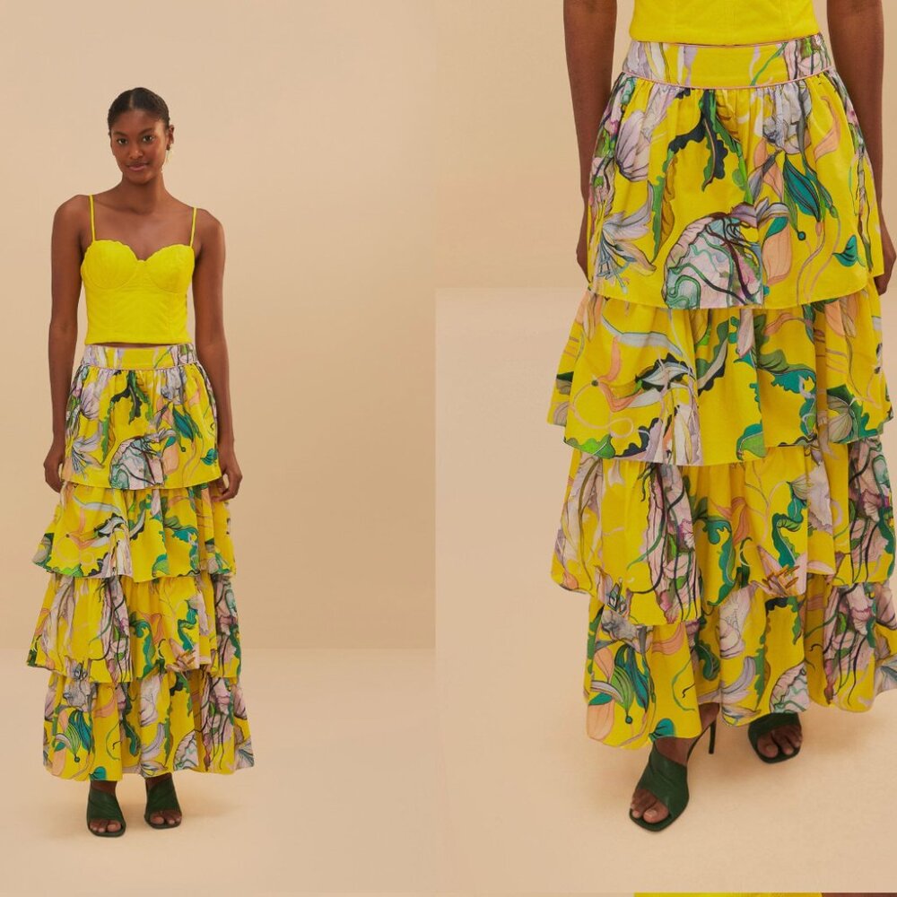 FARM Rio Yellow Jellyfish Bouquet Maxi Skirt